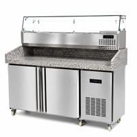 Réfrigérateur commercial pour bar à salades 1200 mm, table de préparation en acier inoxydable 0-10 ℃   Refroidissement par air avec 2 portes pour cuisine de restaurant