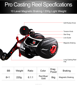 Moulinet Baitcasting HASIDA OEM Black <span class=keywords><strong>Fox</strong></span> à lancer longue distance, guides en céramique, pieds allongés, rapport élevé 7.0:1/6.4:1, poids 220g - Product Image 5