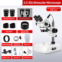 Microscope stéréo industriel avec écran LCD, indice de protection IP55, binoculaire, source de lumière supérieure et inférieure, grossissement 3,5-50X pour montres
