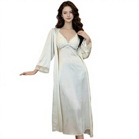 Robe de nuit sexy de style français, ensemble deux pièces pour femmes, longueur mi-mollet, nouvelle arrivée printemps/été, satin polyester terylène