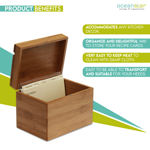 Caja de recetas de bambú DB Oceanstar con divisor para almacenamiento de cocina - Product Image 2