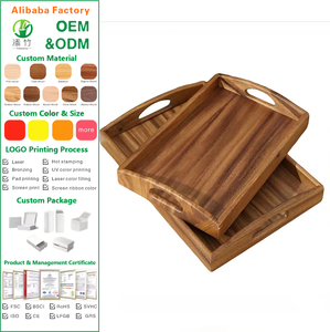 Ensemble <span class=keywords><strong>de</strong></span> plateaux <span class=keywords><strong>de</strong></span> service uniques en bambou avec poignées, grande assiette pour les fêtes, les boissons et l'utilisation sur le bureau - Product Image 1