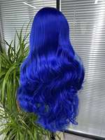 Wig Rambut Panjang Bergelombang Biru untuk Wanita, Model Lace Front Closure, Basis Sutra Transparan, Kepadatan 180%, Serat Tahan Panas, Lembut Berkilau