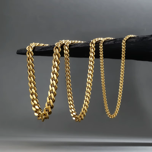 Cadena de Eslabones Cubanos Miami de Acero Inoxidable de 8mm, 5mm, 3mm, Chapada en Oro Real de 14K, Antideslustre, Estilo Hip Hop para Mujer - Product Image 1