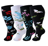 Chaussettes de compression graduée anti-fatigue 100 % coton, absorbantes, respirantes, imprimées numériquement, colorées, mi-hautes, ODM de haute qualité