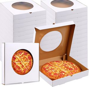 Boîtes à pizza ondulées avec fenêtre transparente, contenants carrés blancs à emporter pour la cuisson, récipients jetables pour la présentation des aliments - Product Image 1