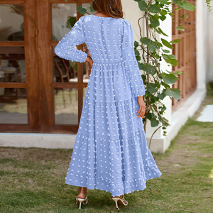 Nuovo Design personalizzato vendita calda di alta qualità <span class=keywords><strong>primavera</strong></span> <span class=keywords><strong>e</strong></span> autunno manica lunga girocollo abiti Midi per le donne - Product Image 4