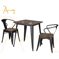 Offre Spéciale simple salle à manger ensemble café table et chaise en fer cadre en métal industriel extérieur pas cher restaurant tables chaises