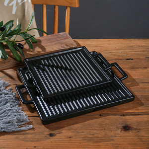 Plato de carne cuadrado <span class=keywords><strong>en</strong></span> relieve con rayas nórdicas, platos <span class=keywords><strong>para</strong></span> <span class=keywords><strong>hornear</strong></span> pan, utensilios <span class=keywords><strong>para</strong></span> <span class=keywords><strong>hornear</strong></span> de cerámica negra con mango - Product Image 1