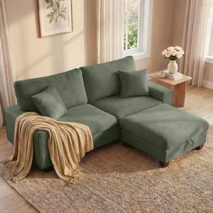 Divano Sezionale a L con Pouf Contenitore, Moderno Reclinabile in Ciniglia, Divanetto con Coperture Rimovibili e Cuscini a Molle Insacchettate - Product Image 1