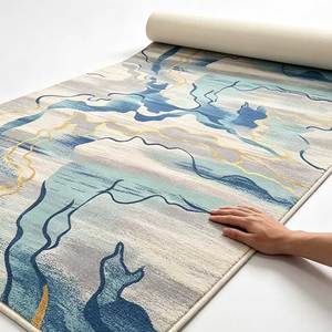 Alfombra de Nailon con Diseño Abstracto de Arroyo de Montaña en Azul y Dorado, Alfombra Comercial Impresa Personalizada para Vestíbulos de Hoteles y Proyectos de Resorts - Product Image 1