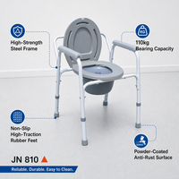 Chaise de toilette médicale pliable compacte avec cadre thermolaqué, accoudoirs rabattables et frein autobloquant, capacité 90 kg