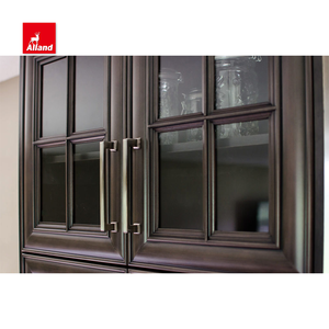 Armoire de cuisine à panneaux surélevés peints en bois massif avec îlot de sièges et porte en verre croisé à <span class=keywords><strong>meneau</strong></span> - Product Image 2