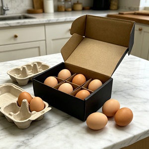 Scatola per Spedizione Uova Ecologica Nera Opaca Stampata, Contenitore per Uova con 6 Scomparti, <span class=keywords><strong>Portauova</strong></span> in <span class=keywords><strong>Cartone</strong></span> Personalizzabile per Regali - Product Image 1