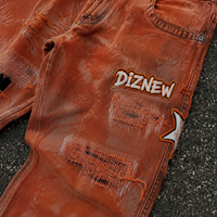 DiZNEW Jeans graphiques personnalisés pour hommes, style streetwear, motif Cybersigilism, délavé à l'acide orange, coupe baggy à jambe large, denim gothique Wasteland