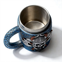 Mug en résine et acier inoxydable Viking tendance de 450 ml avec nœud celtique 3D, casque de Viking, crâne, hache, WJA20, poignée ergonomique, articles de bar de voyage