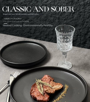 Assiette plate en céramique noire mate minimaliste, personnalisable avec logo, pour steak, ronde, résistante au four, en porcelaine, pour restaurants