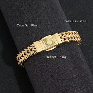 yunnique Gold Plated <b>Titanium</b> Steel <b>Chain</b> Bracelet With Engraved Buckle Unisex Jewelry Gift - Product Image 4