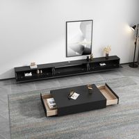 Ensemble Luxe Meuble TV Noir Moderne et Table Basse Unité Murale Meuble TV Design Moderne pour Maison Chambre Hôtel Centre Commercial