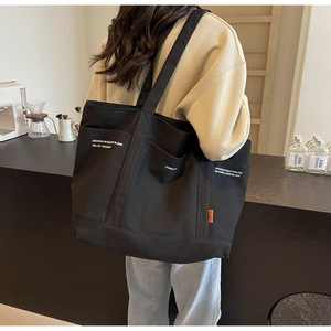 Bolso organizador de momias duradero con múltiples ranuras y logotipo personalizado, bolsos de trabajo informales sencillos y grandes para mujer, bolso de mano de lona con cremallera - Product Image 2