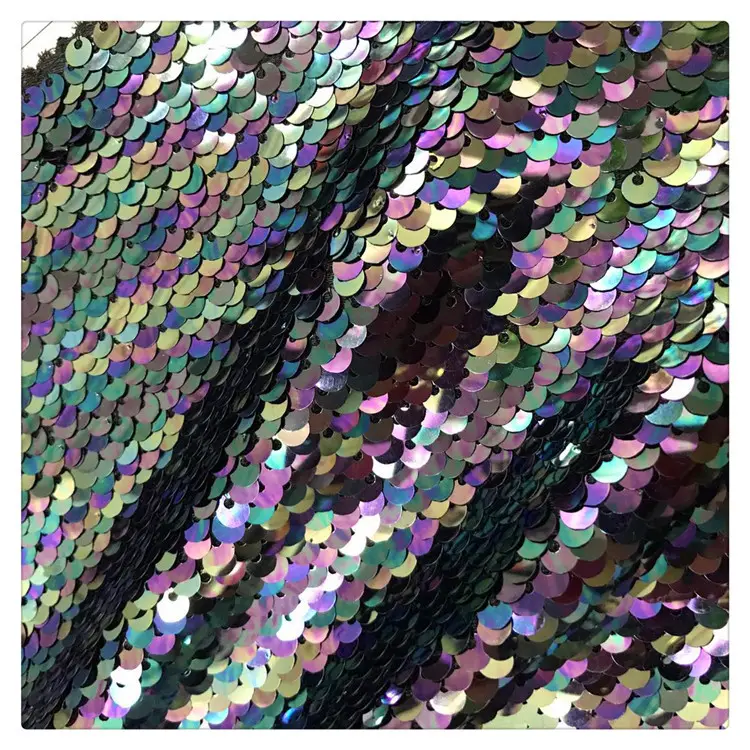 Cheap Stretch Sequin Fabric Checkerboard Chemical Lace Satin With Sequins 5ミリメートルオイルカラーフィルム両面フリップスパンコール布