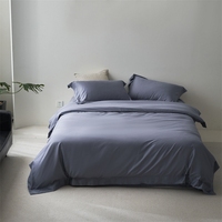 Ensemble de literie 4 pièces en coton satiné 200TC, luxe moderne, plissé, uni, taille King, durable