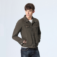 Offre Spéciale Vestes en jean boutonnées vertes coupe slim pour hommes Manteaux en jean vintage respirants