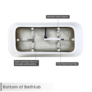 Sarlai Group, bañera acrílica independiente de 63 pulgadas, diseño portátil ecológico, forma rectangular, cromo blanco brillante - Product Image 3