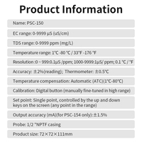 Contrôleur numérique portable Psc150 pour la qualité de l'eau, testeur de conductivité électrique (EC) et de densité totale dissoute (TDS), détecteur d'EC et de TDS