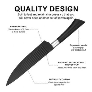 New Black Wave Pattern 6-Piece Stainless Steel Utility Cutter Set <b>Plastic</b> Dishwasher Safe <b>Kitchen</b> Knife Kit Business Gift Box - Product Image 5