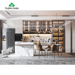 Gabinetes de cocina modulares lacados de estilo italiano de vidrio acrílico ecológico de alto brillo con cesta de cajón - Product Image 2