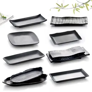 Black Scrub Striped Barbecue Meat Sushi Plate Kitchen Cutlery Korean Cuisine Saury Fruit Dessert Sushi Storage Melamine Plate