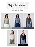 Veste de yoga pour femme 2025, coupe classique, manches longues, à capuche, avec cordon de serrage, logo sur le devant, infroissable, en Spandex/Nylon, pour sports de plein air