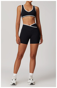 <span class=keywords><strong>Ensemble</strong></span> de <span class=keywords><strong>Sport</strong></span> et Yoga Côtelé pour <span class=keywords><strong>Femme</strong></span> : Soutien-Gorge de <span class=keywords><strong>Sport</strong></span> Col V à Bordure Contrastante / Crop Top / Legging Évasé / <span class=keywords><strong>Short</strong></span> Cycliste – Contrôle Ventre - Product Image 6