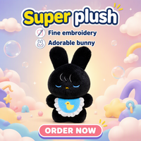 Peluche personnalisée Lapin Noir, Jouet en Peluche pour Enfants, Adorable Poupée Lapin Endormi avec Bavoir Canard Bleu
