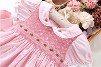Robe smockée de noël pour filles, en coton, blanc, rose, vêtements pour bébés, vente en gros