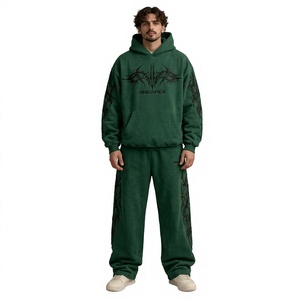 Conjunto Deportivo Verde para Hombre, Sudadera con Capucha Extra Grande y Pantalones Deportivos, Ropa Deportiva Urbana, Logotipo Bordado Personalizado, Algodón Grueso, Dos Piezas - Product Image 1