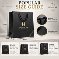Sacs de shopping en papier de luxe HONPAK de tailles variées, ensemble de sacs cadeaux noirs personnalisés avec poignées en corde pour les boutiques