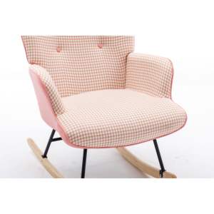 DB 35.5 Inch Soft Houndstooth Fabric Leather Rocking Chair for Home Office & <b>Nursery</b> Comfortable Wingback Glider Rocker - Product Image 5