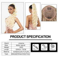 Queue de cheval synthétique Julianna de 28 pouces en fibre haute température, effet ondulé, en Kanekalon, avec cordon de serrage, pour extension de cheveux – Vente en gros