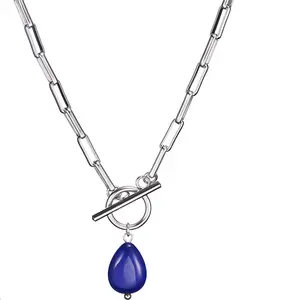 Collana girocollo con fibbia in perla artificiale con fibbia a forma di girocollo, collana con pendente di perle irregolari da donna, per catena di graffette ovali Punk