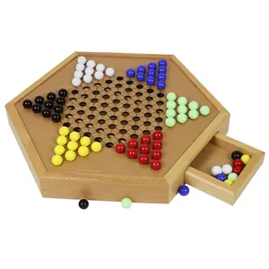Wholesale sale beech funny chinese checkers desktop gaming puzzle game for kids parent-child interactive toys