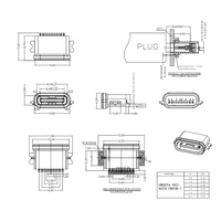 Connecteur étanche compact USB-C 16 contacts, montage SMT/DIP pour interface PCB de module E/S embarqué
