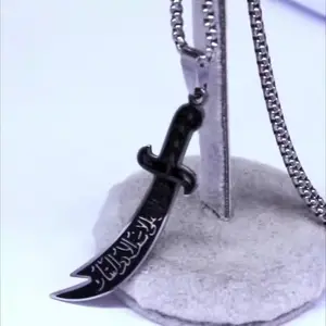 New Big Vintage Allah Pendant Scimitar Titanium Stainless Steel Arab Islamic Ali ibn Abi Talib Jewelry Sword Charm Necklace Men