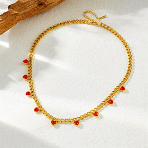 European American Trendy Gold Plated Heart Rhinestone Stainless Steel Chain Necklace For Women Party Jewelry - Product Image 3