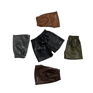 Pantalones Cortos THUG CLUB Vintage de Calle, Logotipo Metálico, Cuero PU, Pantalones Cortos Holgados con Cordón, Pantalones Casuales de Cuero PU para Hombre - Product Image 5
