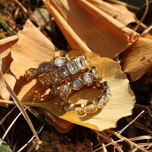 Anillos de Zirconia Cuadrados con Forma de Corazón y Gota de Agua, Joyería de Acero Inoxidable Chapada en Oro de 18K, Anillos de Moda para Mujer, Regalo, Venta al Por Mayor Lincy - Product Image 6