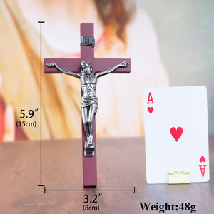 صليب خشبي منحوت أنيق بلون فضي ، كورب معدني كاثوليكي ، فن جداري لمساحات الصلاة ، ديكور الكنيسة ، بركات مخلصة - Product Image 3