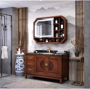 Lavabo de diseño <span class=keywords><strong>retro</strong></span> chino, cabezal de ducha de madera maciza y gabinete de almacenamiento para baño - Product Image 3