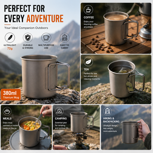 380ml Ultralight Titanium <b>Camping</b> <b>Mug</b> Folding Handle Coffee Cup for Hiking Backpacking Outdoor Use - Product Image 6